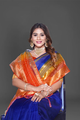 Aarunika MNT Solid/Plain Bollywood Organza Saree(Light Blue)