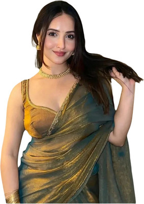Gajal Self Design Bollywood Jimmy choo, Chiffon Saree(Gold)