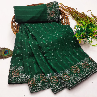 SOJITRA IMPEX Self Design, Embellished Kanjivaram Georgette Saree(Dark Green)