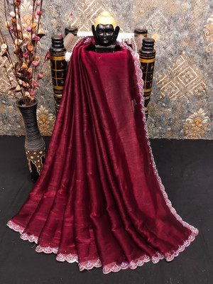 ZOYAL ENTERPRISE Solid/Plain Bollywood Jimmy choo Saree(Maroon)