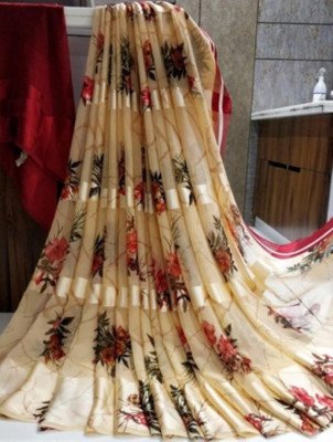 Hensi sarees shop Printed Paithani Lycra Blend, Chiffon Saree(Pack of 2, Cream)