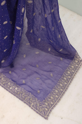 Mikhushop Embroidered Bollywood Organza Saree(Blue)