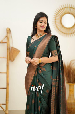 FABART CRETION Woven Kanjivaram Pure Silk Saree(Green)