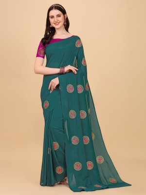 JS Clothing Mart Embroidered Bollywood Cotton Silk Saree(Dark Green)