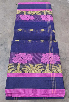 Parbati fashion Self Design Tant Pure Cotton Saree(Dark Blue)