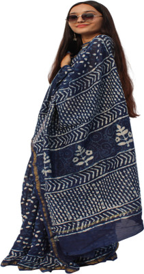 saumya design studio Self Design Handloom Cotton Linen Saree(Dark Blue)