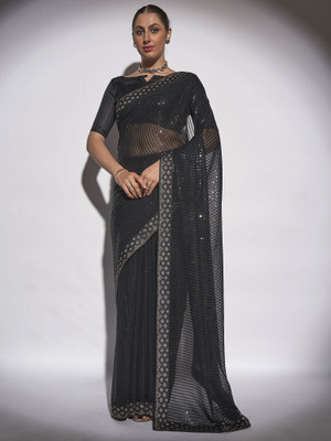 Kalista Embellished Bollywood Georgette Saree(Black)