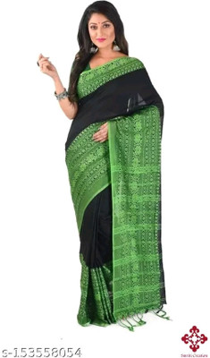 HouseOfCommon Solid/Plain Handloom Cotton Blend Saree(Black)
