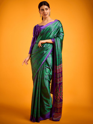 Divastri Printed Daily Wear Satin Saree(Green)