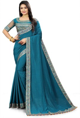 fashion Day Embroidered Bollywood Silk Blend Saree(Light Blue)