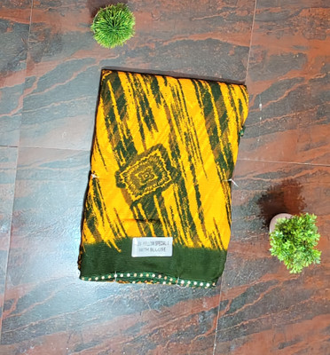 DHARMA TEX Floral Print Baluchari Chiffon Saree(Yellow)