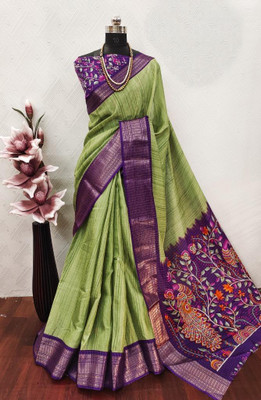 Sanwariya Silks Printed Bollywood Silk Blend Saree(Green)