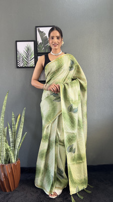 Julee Printed Bollywood Cotton Blend Saree(Green)