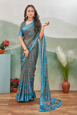 DHARMRAJ ENTERPRISE Digital Print Daily Wear Satin Saree(Dark Blue)