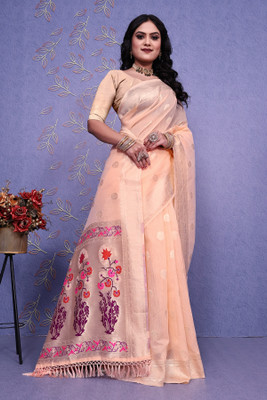 FENAL Woven, Floral Print, Self Design Paithani Silk Blend Saree(Light Blue)