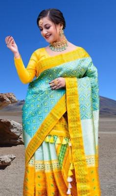 Tech Twins Woven Mekhela Chador Silk Blend Saree(Yellow)