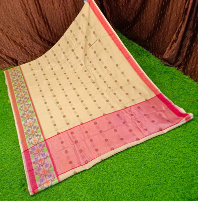 Spewim Woven Banarasi Cotton Silk Saree(Cream)