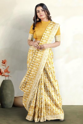 Kalamandir Woven Bollywood Cotton Blend Saree(Mustard)