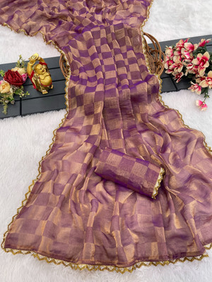 ShopGlobal Printed Bollywood Chiffon, Lace Saree(Pack of 2, Purple)