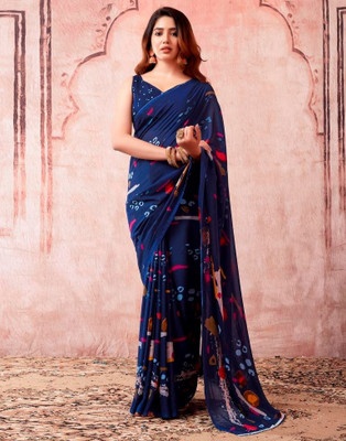 shiv textiles Printed Bollywood Georgette Saree(Dark Blue)
