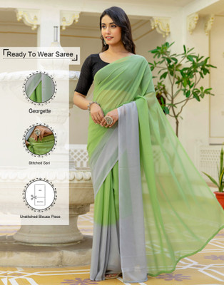Samah Ombre, Solid/Plain Bollywood Georgette, Chiffon Saree(Green)