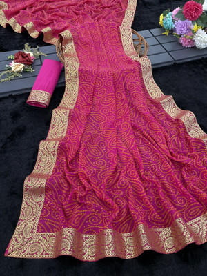YASHIKA Woven Daily Wear Georgette, Lace Saree(Pink)