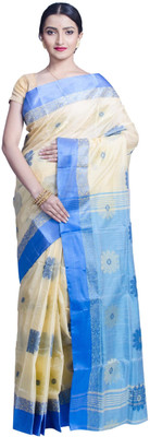 Upama Fabric Floral Print Garad Tussar Silk Saree(Cream)