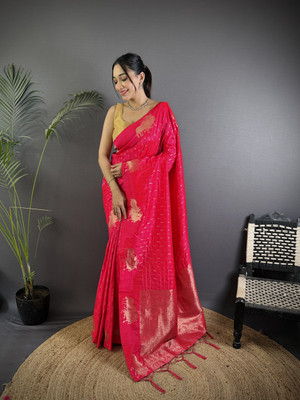 Tasrika Woven Banarasi Cotton Silk Saree(Magenta)