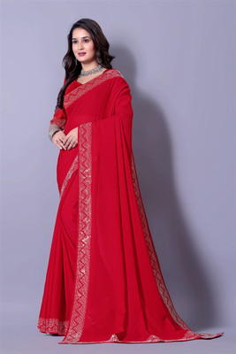 RadhikaFashion Embellished Bollywood Georgette Saree(Red)