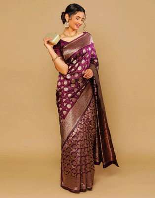 SHRIMAY Woven Kanjivaram Silk Blend Saree(Purple)