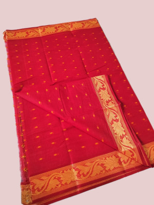 Traditional Sare Printed Tant Pure Cotton Saree(Pink)