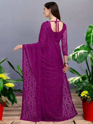 NEXA Self Design Bollywood Net Saree(Purple)