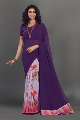SARIK Floral Print Bollywood Georgette, Chiffon Saree(Purple, Pink)