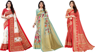 YASHIKA Printed Daily Wear Art Silk Saree(Pack of 3, Red, Light Green)