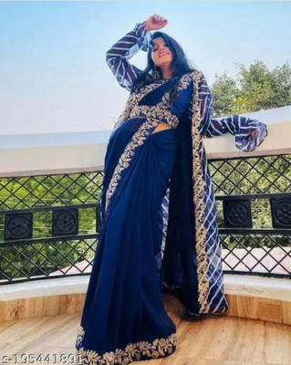 Bharodiya Enterprises Embroidered Bollywood Georgette Saree(Blue)