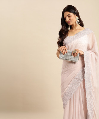 HouseOfCommon Embellished Bollywood Georgette Saree(Cream)