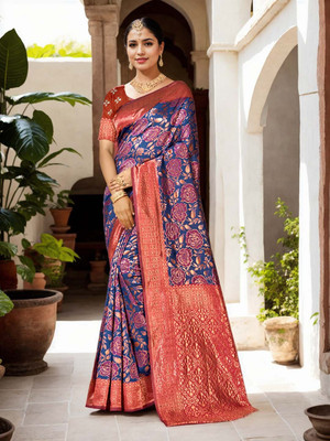 ANOUK Woven Banarasi Art Silk Saree(Dark Blue)