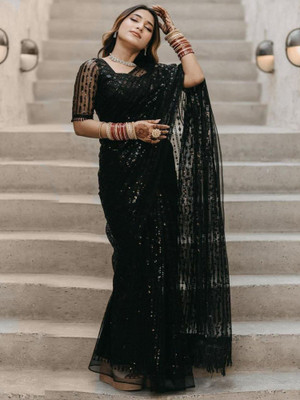 Divastri Embellished Bollywood Net Saree(Black)