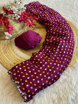 VD PRINTS Printed Bandhani Silk Blend Saree(Purple)