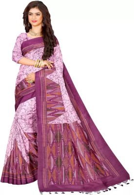 TRFASHIONHUB Printed Sambalpuri Cotton Blend Saree(Pink)