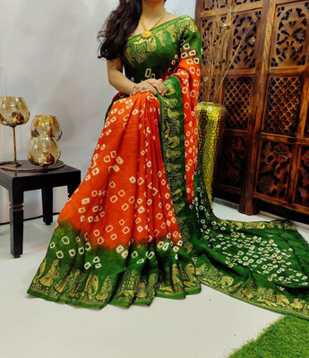 DHARMRAJ ENTERPRISE Woven Bandhani Art Silk Saree(Multicolor)