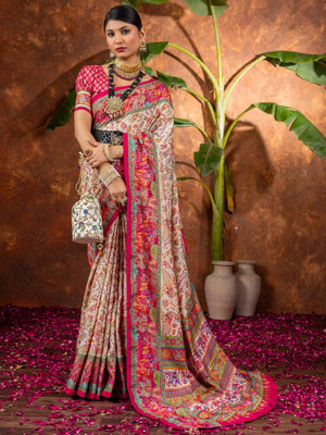 ANOUK Printed Daily Wear Silk Blend Saree(Cream)