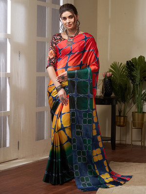 Tasrika Digital Print Hand Batik Crepe Saree(Multicolor)