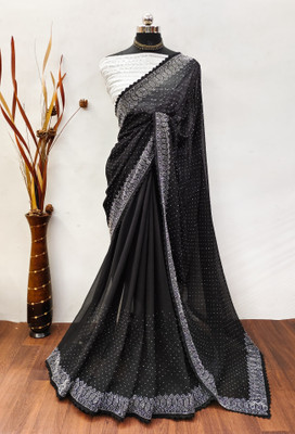 Juhi Collection Embroidered Bollywood Georgette Saree(Black)
