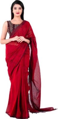 BRYNBRIT Solid/Plain Handloom Pure Cotton, Viscose Rayon Saree(Multicolor)