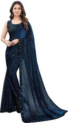 HouseOfCommon Floral Print Bollywood Lycra Blend Saree(Brown)