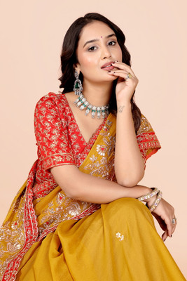 Aksh Fashion Embroidered Bollywood Georgette Saree(Yellow)