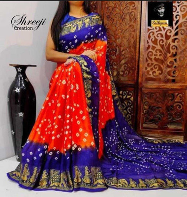 shreeji creation Self Design Bandhani Art Silk Saree(Blue)