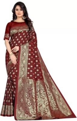 AARVISA Woven Kanjivaram Silk Blend Saree(Maroon)