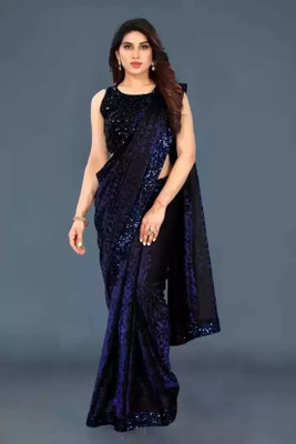 KISHVA Embellished Bollywood Lycra Blend Saree(Blue)